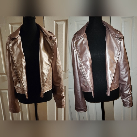 Rose Gold faux Leather Jacket. - Picture 2 of 7